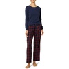 Amazon Essentials Women’s Lightweight Soft Flannel Trouser and Long-Sleeve T-Shirt Sleep Set, Lounge Bottoms, Salmon Pink(Burgundy Navy Blackwatch Plaid)