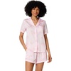 Amazon Essentials Women’s Satin Short Sleeve Button-Down Top and Short Sleepwear Pajama Set(Light Pink Roses)