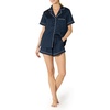Amazon Essentials Women’s Satin Short Sleeve Button-Down Top and Short Sleepwear Pajama Set(Navy)