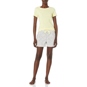 Amazon Essentials Women’s Cotton Poplin Short and Sleep Tee Set, Loungewear Pajamas(Yellow  Micro Confetti Print)