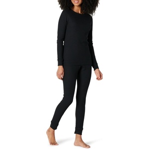 Amazon Essentials Women’s Cotton Thermal Long Underwear Pajama Sets(Black)