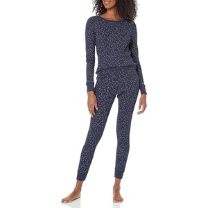Amazon Essentials Women’s Cotton Thermal Long Underwear Pajama Sets(Navy  Ditsy Floral)