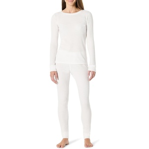 Amazon Essentials Women’s Cotton Thermal Long Underwear Pajama Sets(White)
