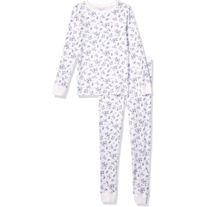 Amazon Essentials Women’s Cotton Thermal Long Underwear Pajama Sets(White Floral)
