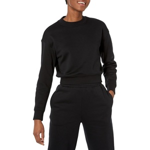 Amazon Essentials Women’s Cropped Drop Shoulder Long Sleeve Sweatshirt (Available in Plus Size)(Black)