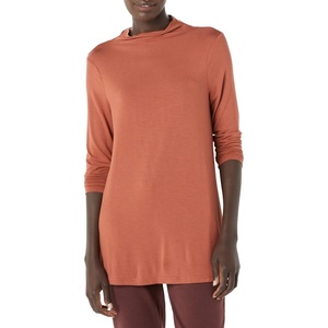 Amazon Essentials Women’s Jersey Long-Sleeve Mock Neck Swing Tunic Top, Relaxed Fit Pullover(Brown)