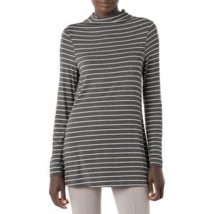 Amazon Essentials Women’s Jersey Long-Sleeve Mock Neck Swing Tunic Top, Relaxed Fit Pullover(Charcoal Heather White Stripe)