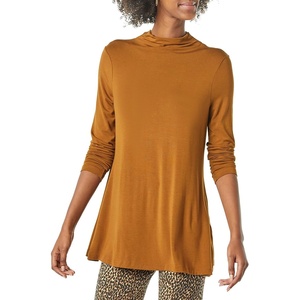 Amazon Essentials Women’s Jersey Long-Sleeve Mock Neck Swing Tunic Top, Relaxed Fit Pullover(Dark Chestnut Brown)