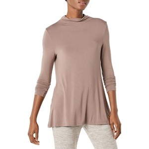 Amazon Essentials Women’s Jersey Long-Sleeve Mock Neck Swing Tunic Top, Relaxed Fit Pullover(Dark Taupe)