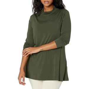 Amazon Essentials Women’s Jersey Long-Sleeve Mock Neck Swing Tunic Top, Relaxed Fit Pullover(Forest Green)