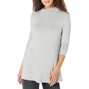 Amazon Essentials Women’s Jersey Long-Sleeve Mock Neck Swing Tunic Top, Relaxed Fit Pullover(Light Heather Grey)