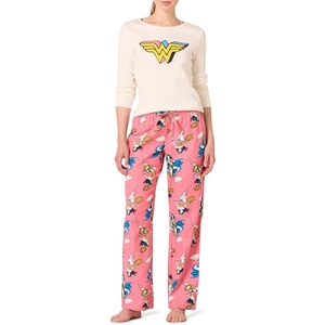 Amazon Essentials Women’s Lightweight Soft Flannel Trouser and Long-Sleeve T-Shirt Sleep Set, Lounge Bottoms, Salmon Pink(Wonder Woman Poses – Womens)