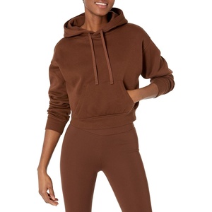 Amazon Essentials Women’s Relaxed Fit Crop Pullover Hoodie Sweatshirt with Drawstring, Soft (Available in Plus Size)(Deep Brown)