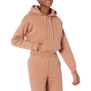 Amazon Essentials Women’s Relaxed Fit Crop Pullover Hoodie Sweatshirt with Drawstring, Soft (Available in Plus Size)(Light Brown)