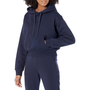 Amazon Essentials Women’s Relaxed Fit Crop Pullover Hoodie Sweatshirt with Drawstring, Soft (Available in Plus Size)(Navy)