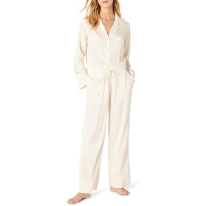 Amazon Essentials Women’s Satin Long Sleeve Shirt and Pant Pajama Set(Ivory)