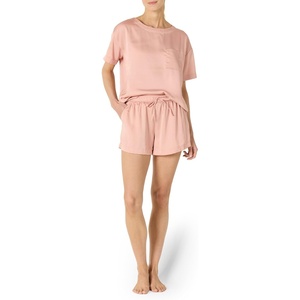 Amazon Essentials Women’s Satin Pajama Top and Shorts Set(Dusty Rose)
