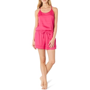 Amazon Essentials Women’s Satin Pajama Top and Shorts Set(Hot Pink)