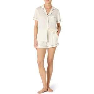 Amazon Essentials Women’s Satin Short Sleeve Button-Down Top and Short Sleepwear Pajama Set(Ivory)