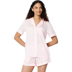 Amazon Essentials Women’s Satin Short Sleeve Button-Down Top and Short Sleepwear Pajama Set(Soft Pink)