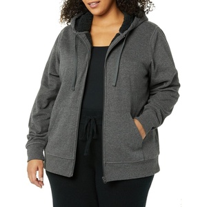Amazon Essentials Women’s Sherpa-Lined Fleece Full-Zip Hooded Jacket with Drawstring (Available in Plus Size)(Charcoal Heather)