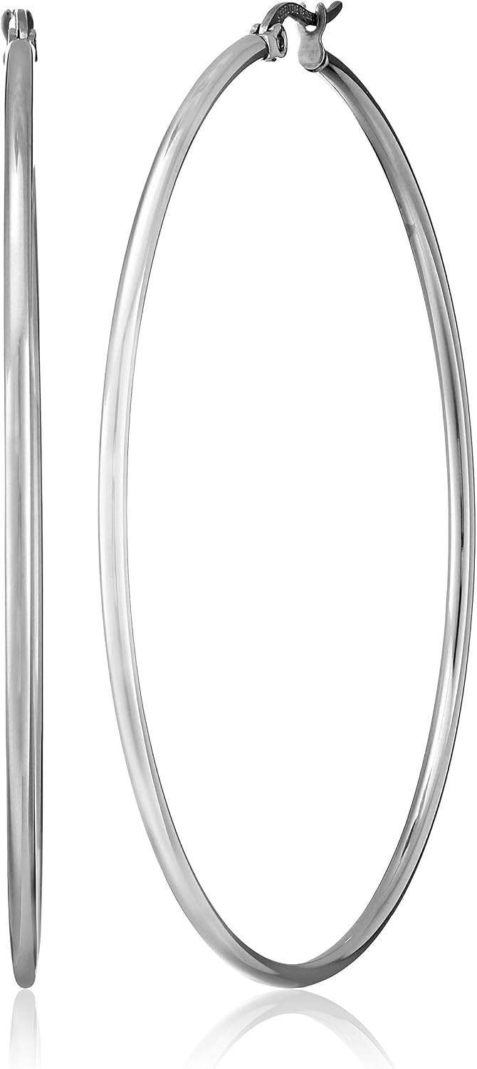image:imageAmazon Essentials Stainless Steel Rounded Tube Hoop Earrings 50mm previously Amazon CollectionStainless Steel