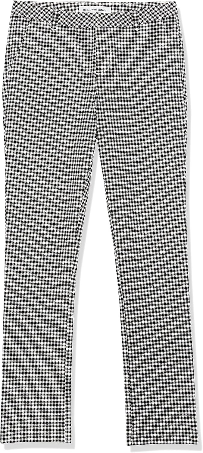 image:imageAmazon Essentials Womens BiStretch Full Length Straight Leg PantWhite Gingham