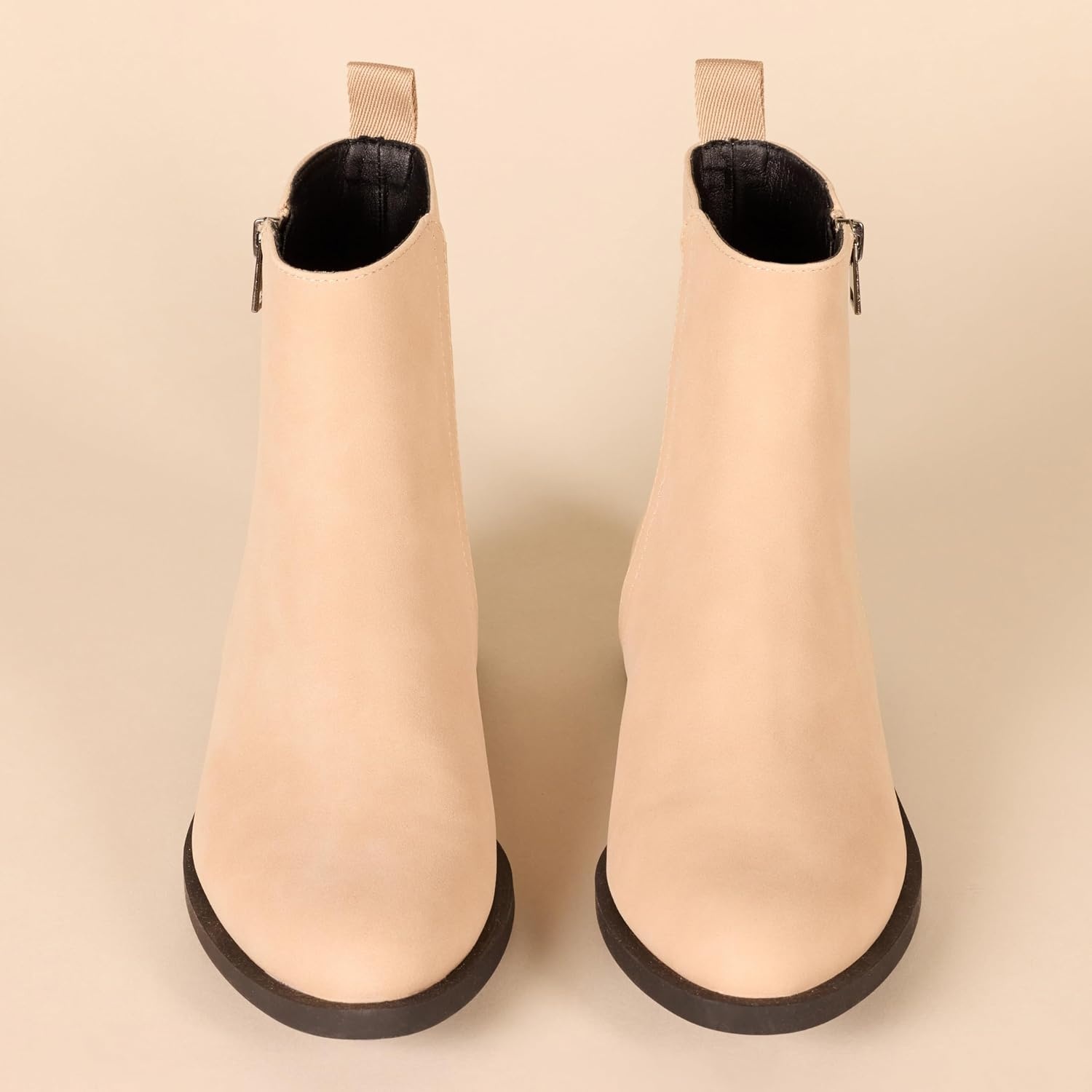 image:imageAmazon Essentials Womens Exterior Zip Flat Ankle BootBeige Faux Suede