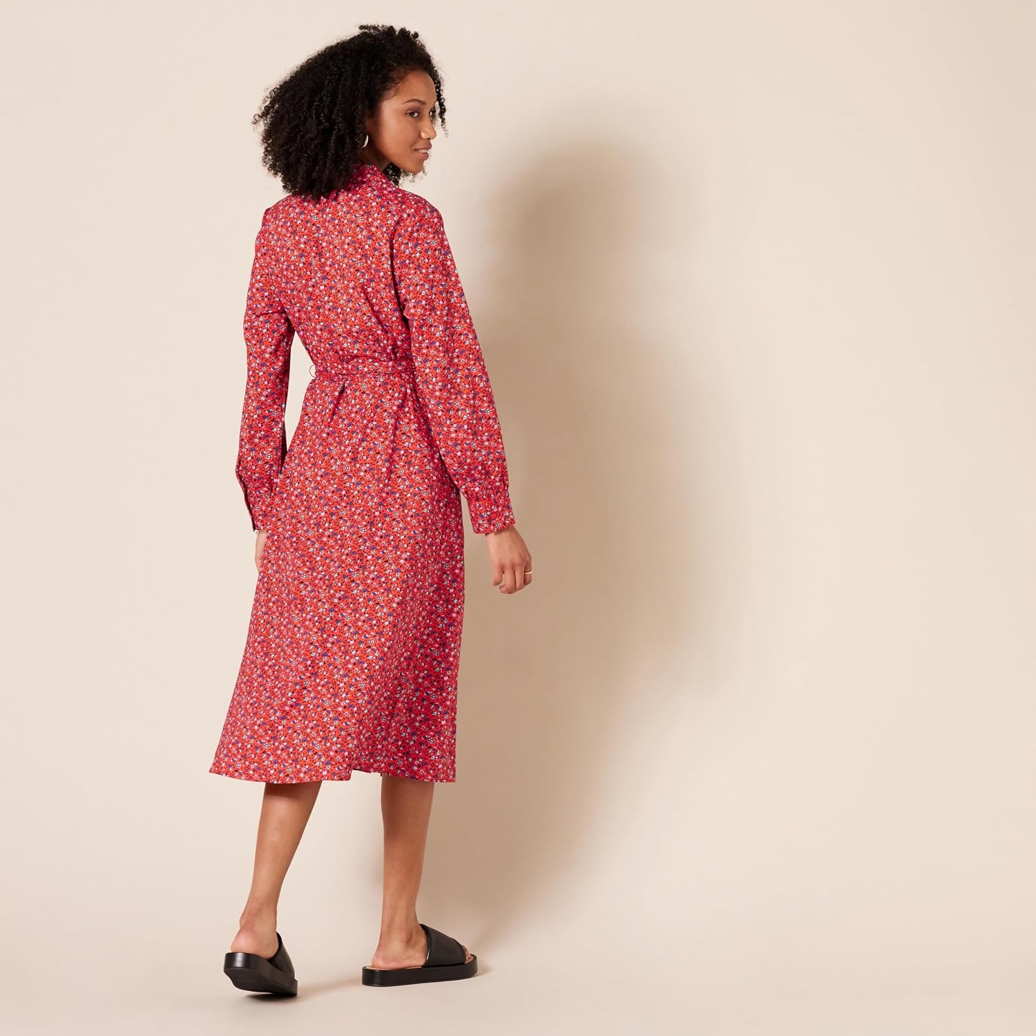image:imageAmazon Essentials Womens Georgette Long Sleeve Midi Length Shirt DressTomato Red Ditsy Floral