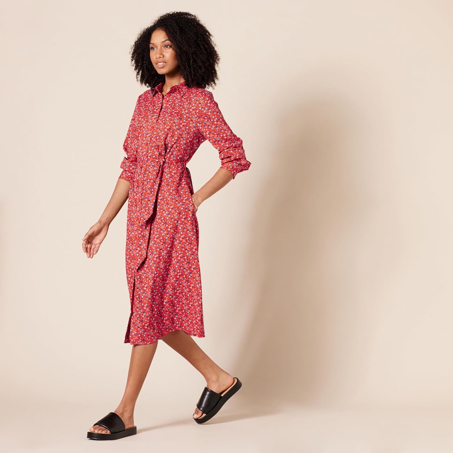 image:imageAmazon Essentials Womens Georgette Long Sleeve Midi Length Shirt DressTomato Red Ditsy Floral
