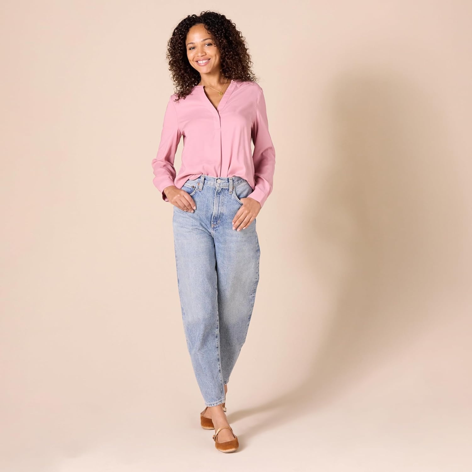 image:imageAmazon Essentials Womens Georgette Long Sleeve RelaxedFit Popover Blouse Business Casual Dress Blouses for Office WorkMauve