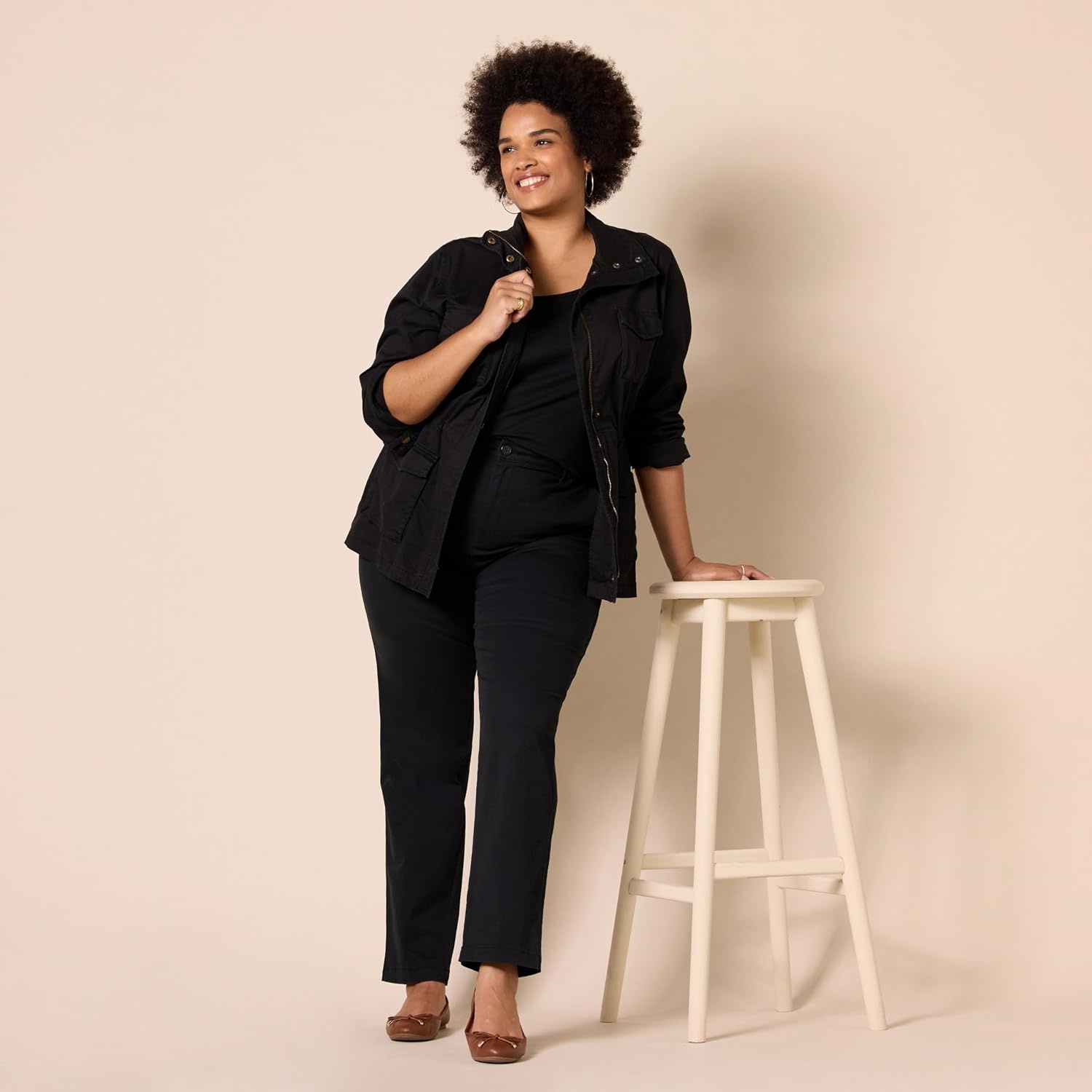 image:imageAmazon Essentials Womens HighRise SlimFit FullLength StraightLeg Khaki PantBlack
