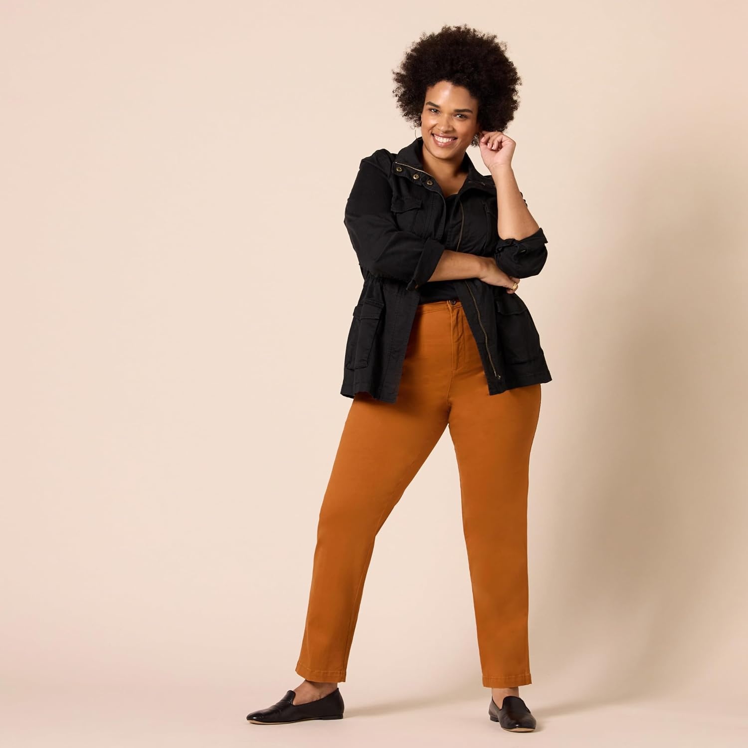 image:imageAmazon Essentials Womens HighRise SlimFit FullLength StraightLeg Khaki PantCaramel
