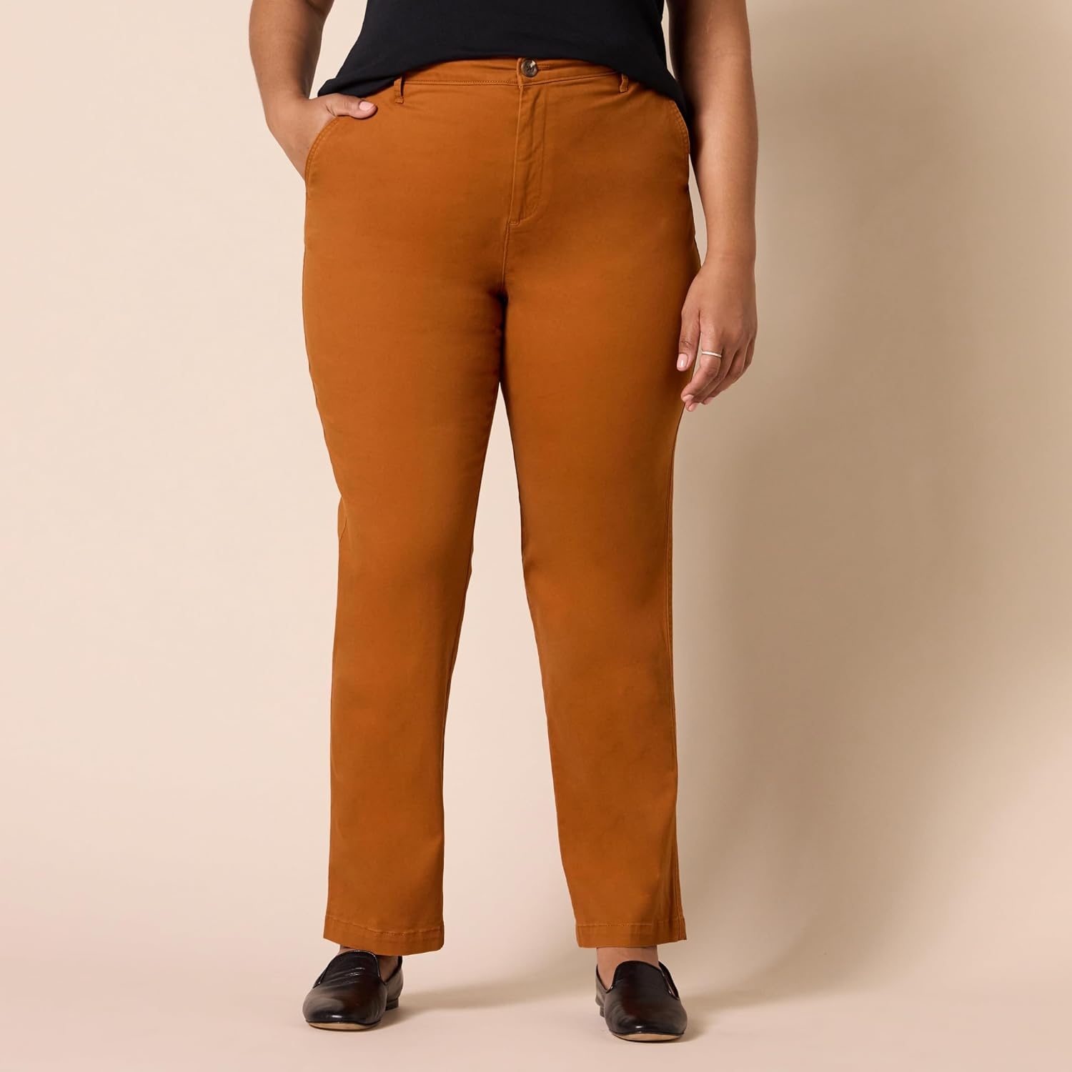 image:imageAmazon Essentials Womens HighRise SlimFit FullLength StraightLeg Khaki PantCaramel