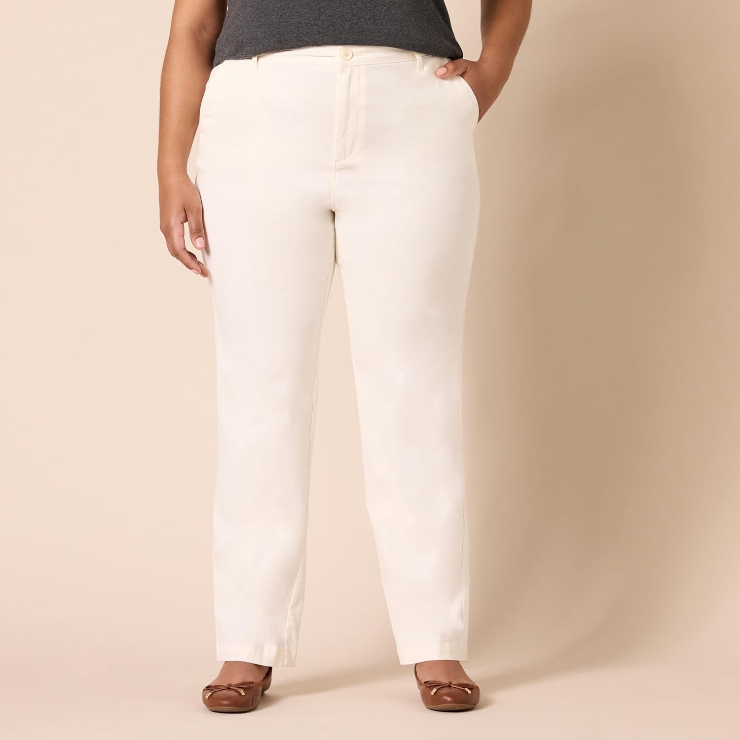 image:imageAmazon Essentials Womens HighRise SlimFit FullLength StraightLeg Khaki PantEggshell White
