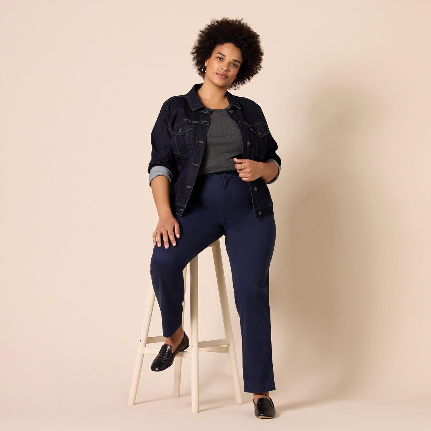 image:imageAmazon Essentials Womens HighRise SlimFit FullLength StraightLeg Khaki PantNavy