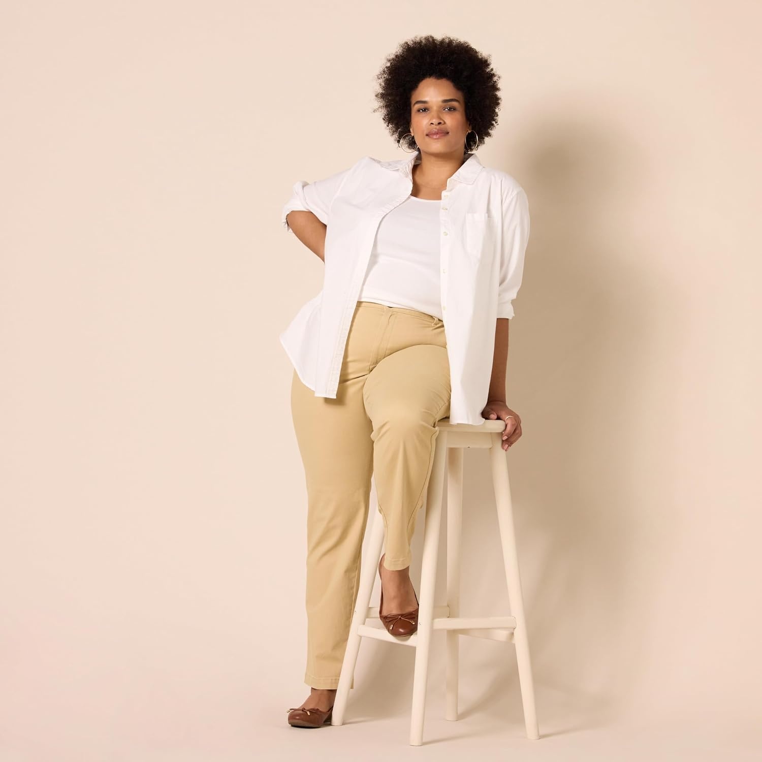 image:imageAmazon Essentials Womens HighRise SlimFit FullLength StraightLeg Khaki PantTan