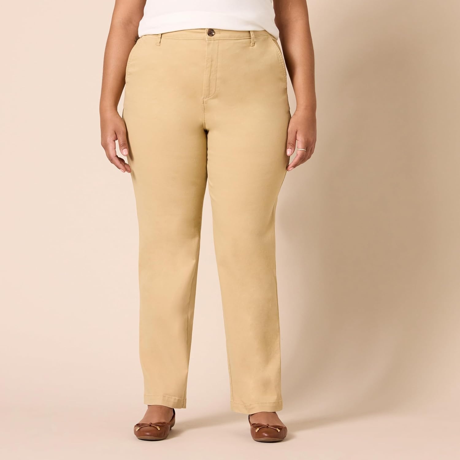 image:imageAmazon Essentials Womens HighRise SlimFit FullLength StraightLeg Khaki PantTan