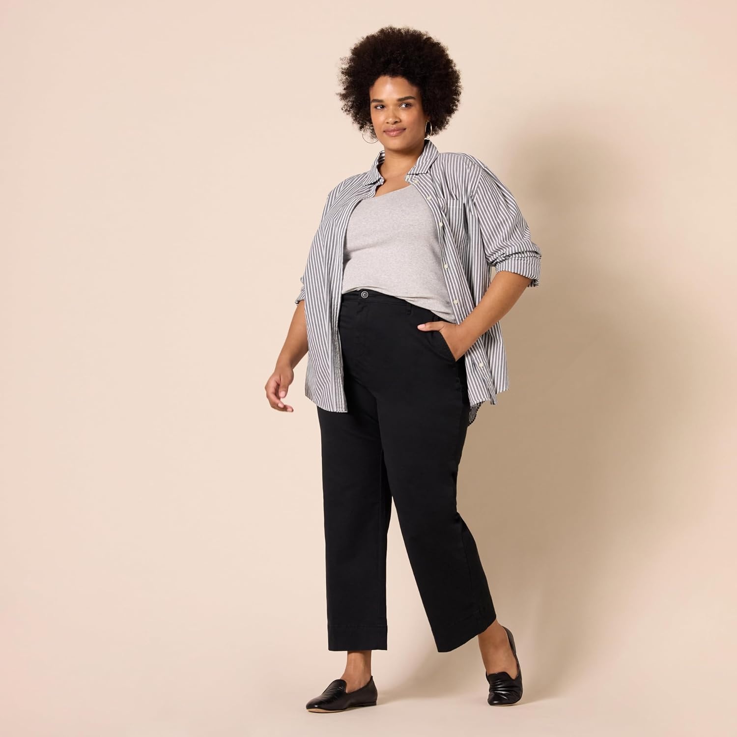 image:imageAmazon Essentials Womens HighRise Wide Leg Khaki Pant Stretchy Business CasualBlack