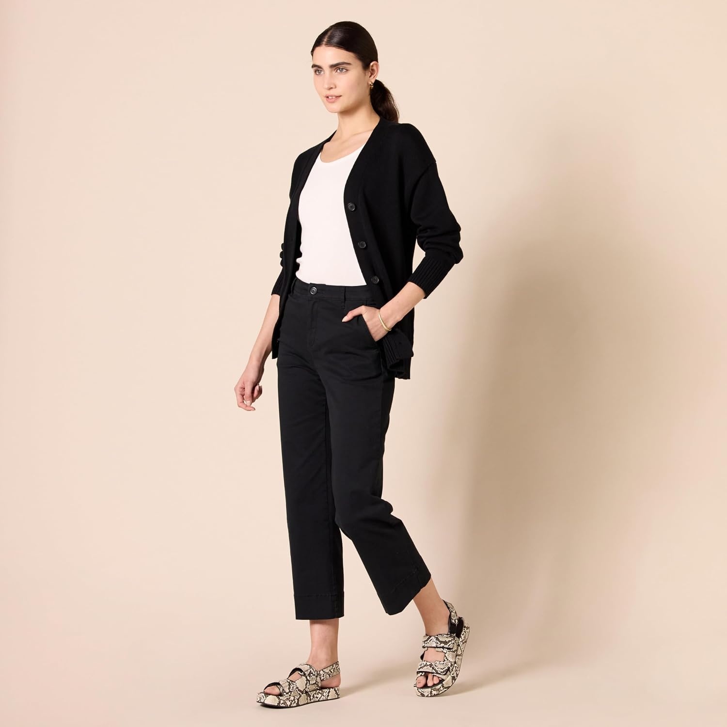 image:imageAmazon Essentials Womens HighRise Wide Leg Khaki Pant Stretchy Business CasualBlack