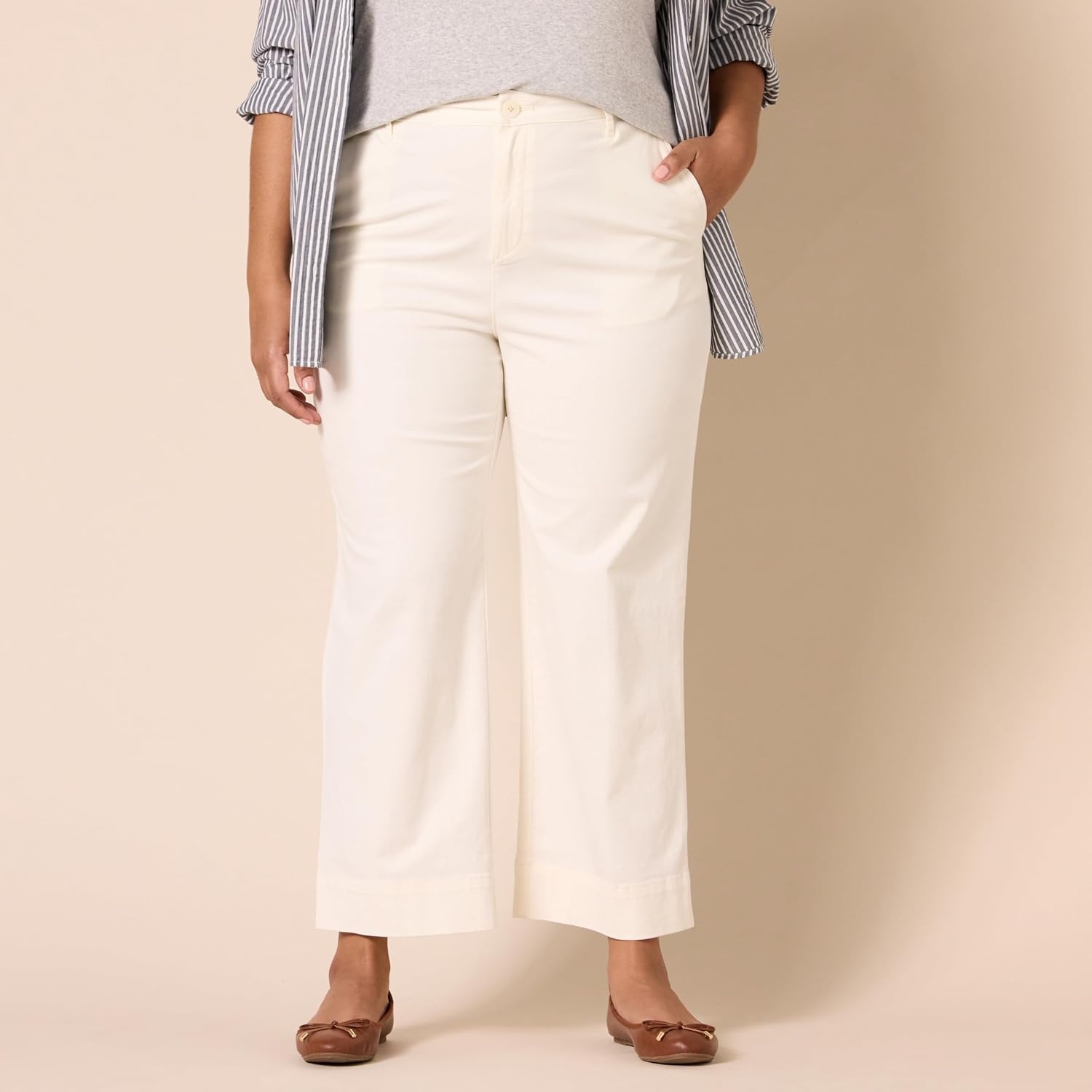 image:imageAmazon Essentials Womens HighRise Wide Leg Khaki Pant Stretchy Business CasualEggshell White