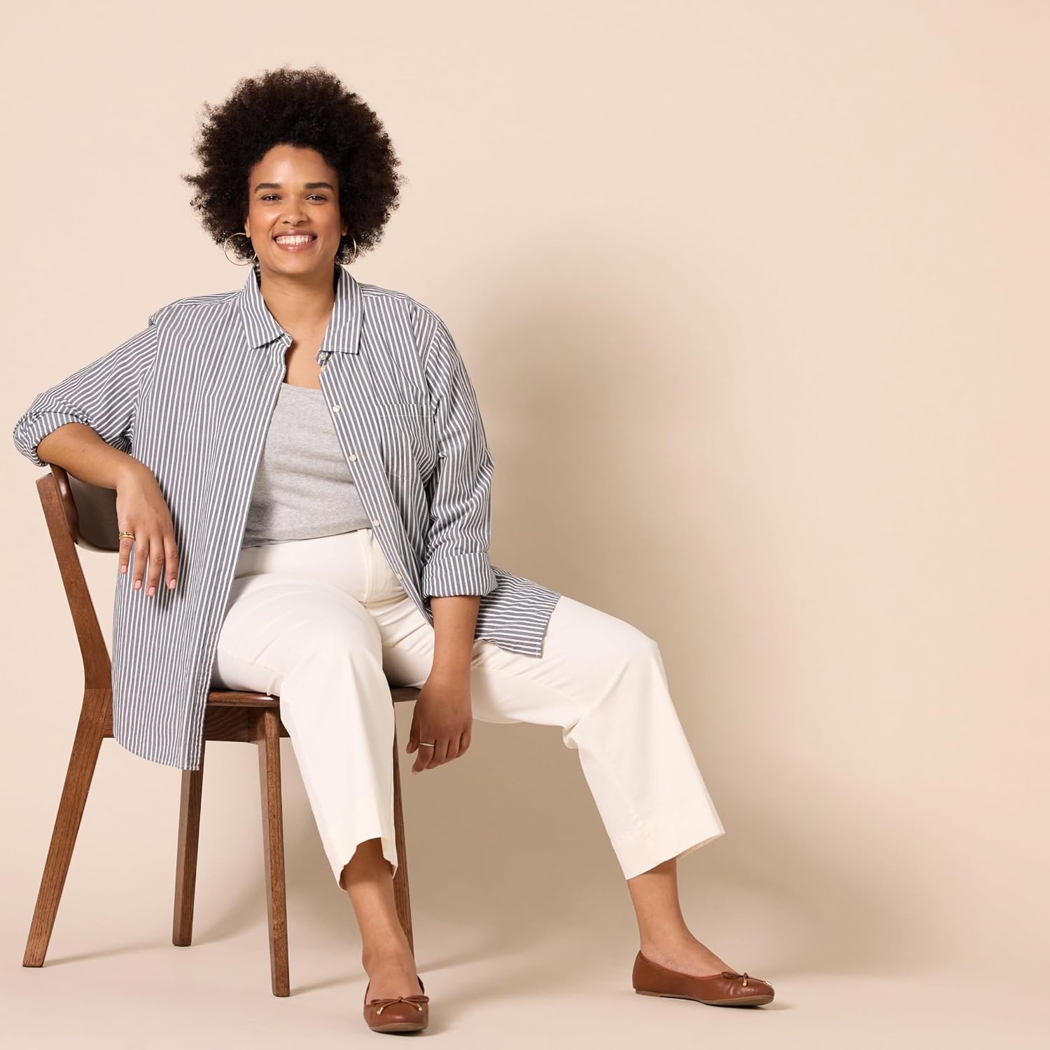 image:imageAmazon Essentials Womens HighRise Wide Leg Khaki Pant Stretchy Business CasualEggshell White