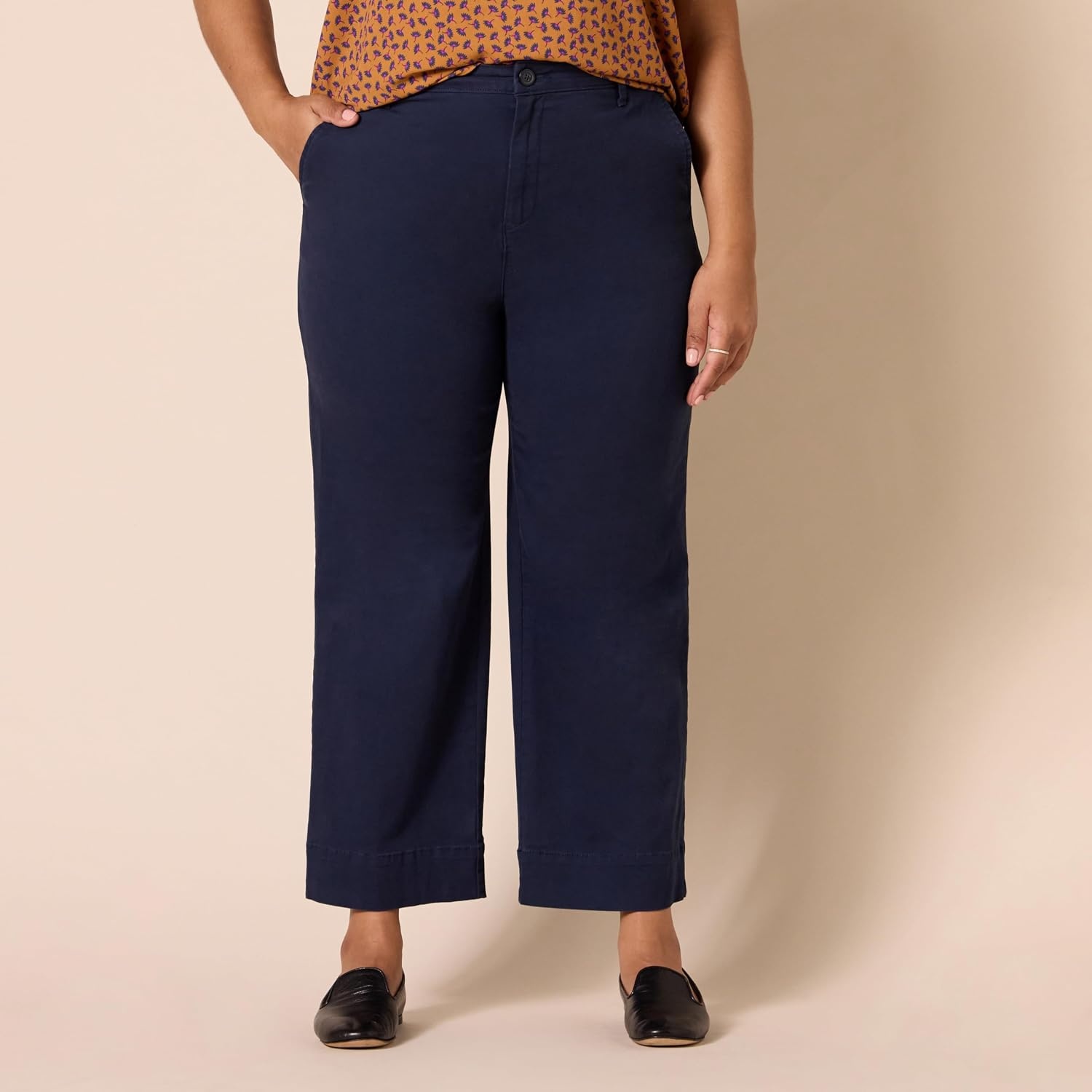 image:imageAmazon Essentials Womens HighRise Wide Leg Khaki Pant Stretchy Business CasualNavy