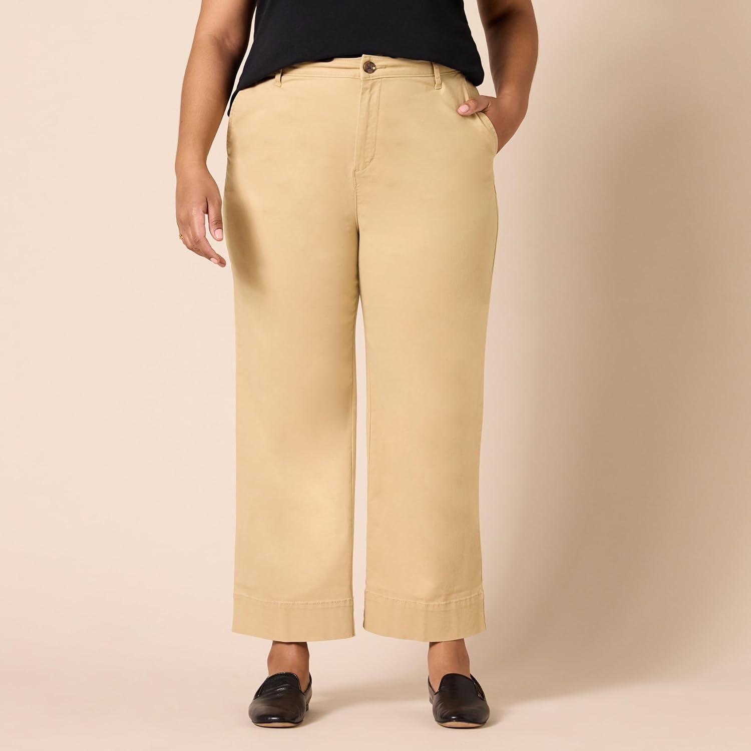 image:imageAmazon Essentials Womens HighRise Wide Leg Khaki Pant Stretchy Business CasualTan