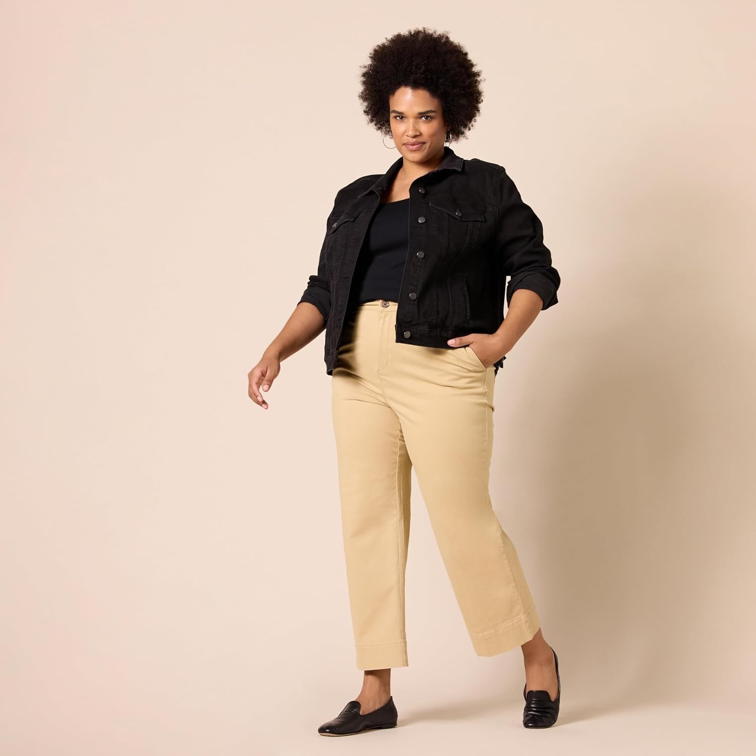 image:imageAmazon Essentials Womens HighRise Wide Leg Khaki Pant Stretchy Business CasualTan