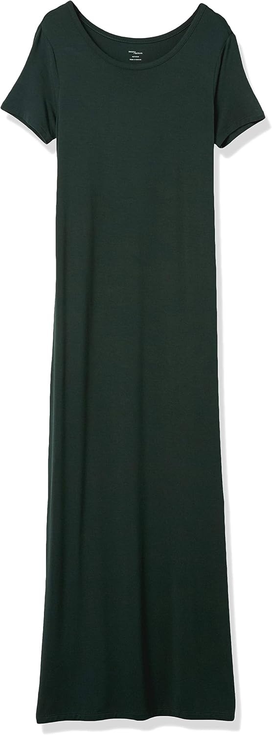 image:imageAmazon Essentials Womens Jersey StandardFit ShortSleeve Crewneck Side Slit Maxi DressDeep Green