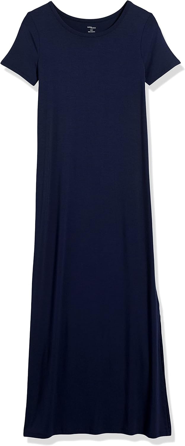 image:imageAmazon Essentials Womens Jersey StandardFit ShortSleeve Crewneck Side Slit Maxi DressNavy