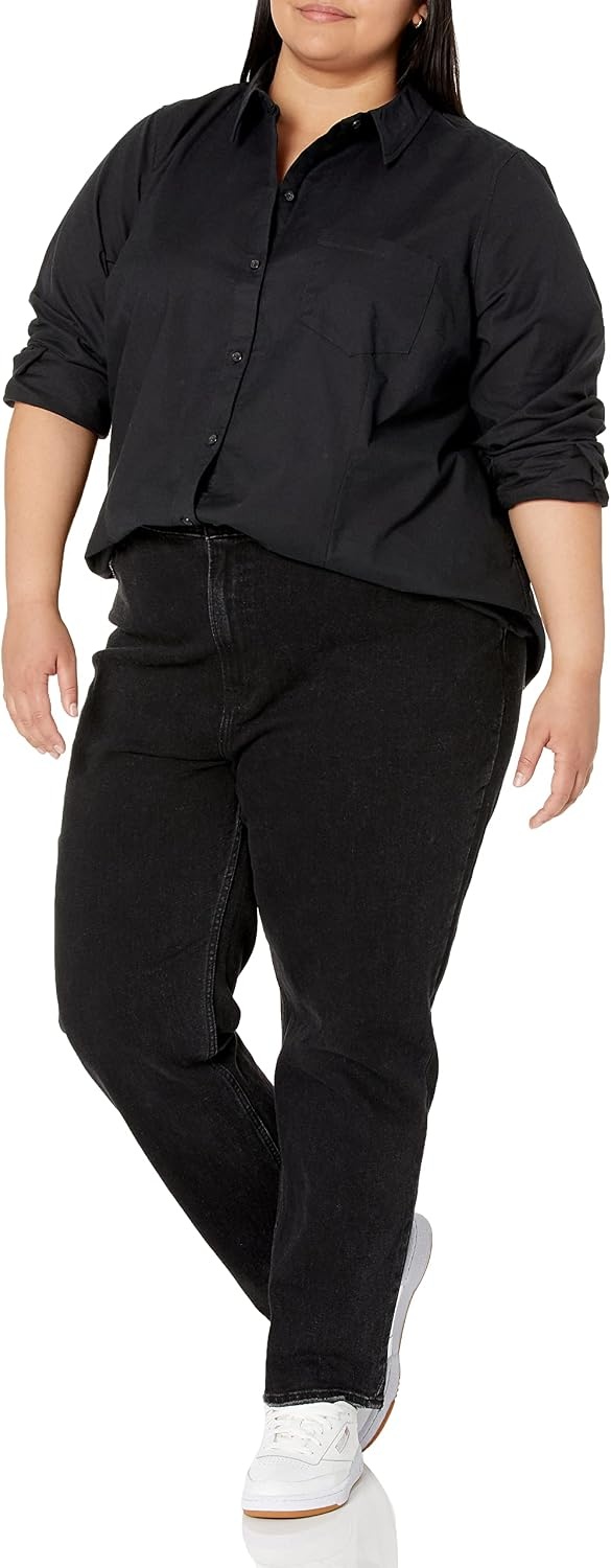 image:imageAmazon Essentials Womens Long Sleeve Button Down Stretch Oxford Shirt Available in Plus SizeBlack