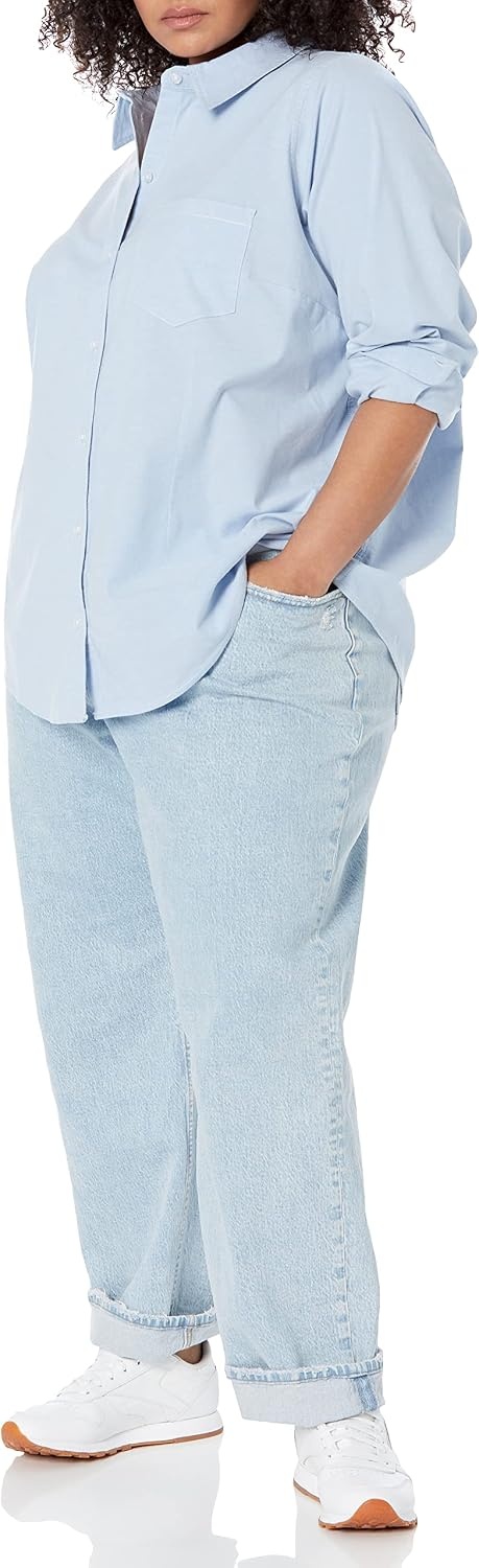 image:imageAmazon Essentials Womens Long Sleeve Button Down Stretch Oxford Shirt Available in Plus SizeBlue