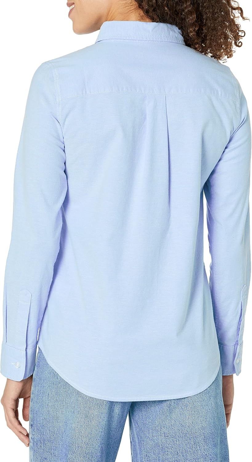 image:imageAmazon Essentials Womens Long Sleeve Button Down Stretch Oxford Shirt Available in Plus SizeBlue